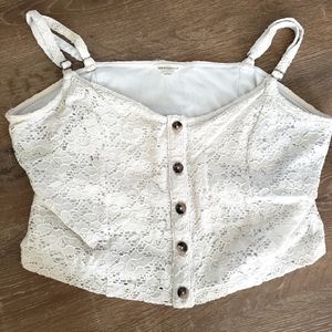 🌷Aeropostle white lace overlay button down crop top XL